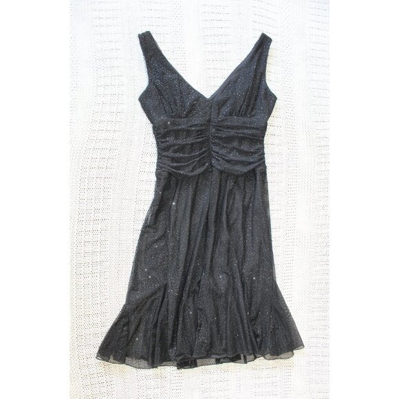 Vtg S.L. Fashions Babydoll Black mini Dress Size 6P Strappy Y2K Whimsigoth Shiny - Picture 6 of 10